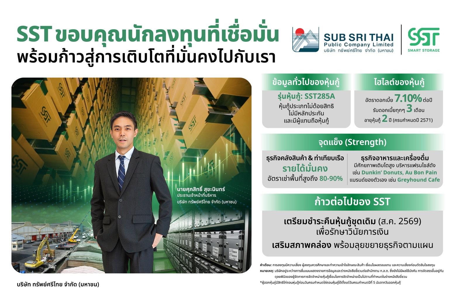 SST เผยนักลงทุนแห่จองหุ้นกู้ชุดทะลุเป้า