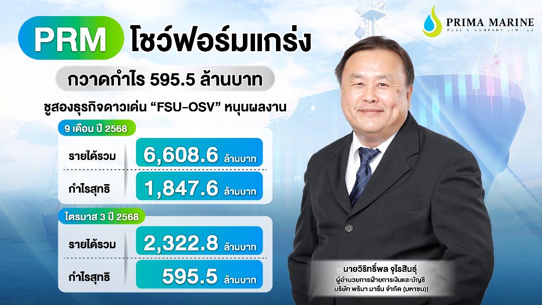 PRM ผลงานงวด 9 เดือนมีกำไรกว่า 1,847 ล.